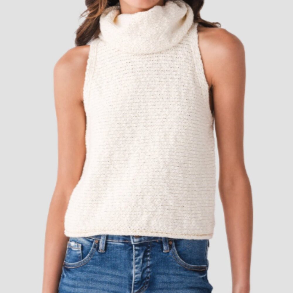 By Together Large Cream Textured Mock Neck Sleeveless Top New